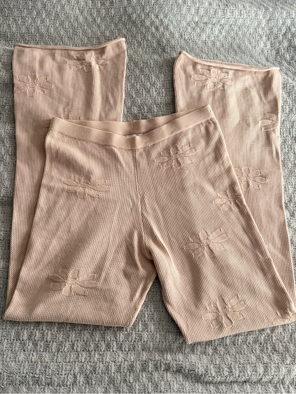 Le Lis Light Pink Girls' Knit Floral-Pattern Leggings